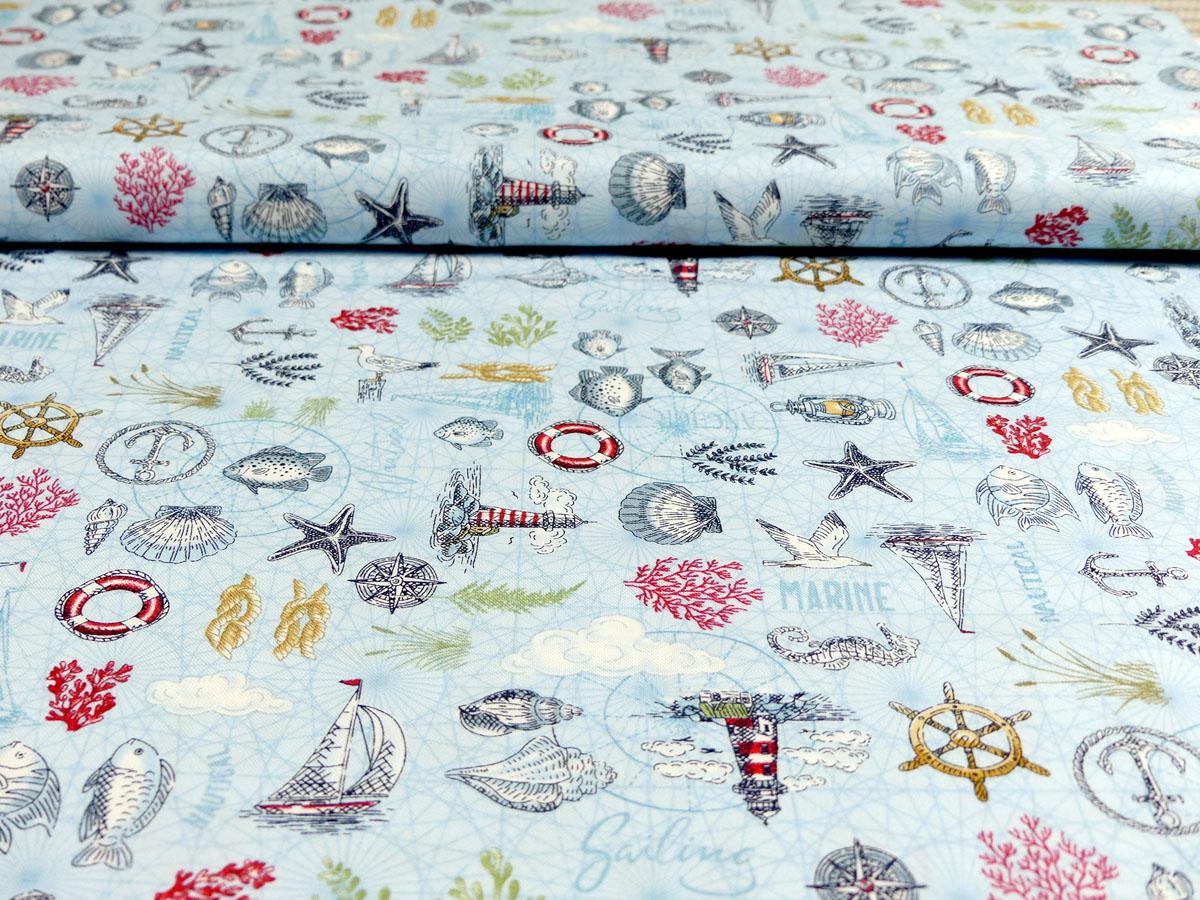 Patchworkstoff mit vielen martimen Mustern von Makower